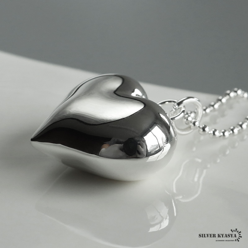 シルバー925 ハートネックレス ビッグハート メタル シルバー