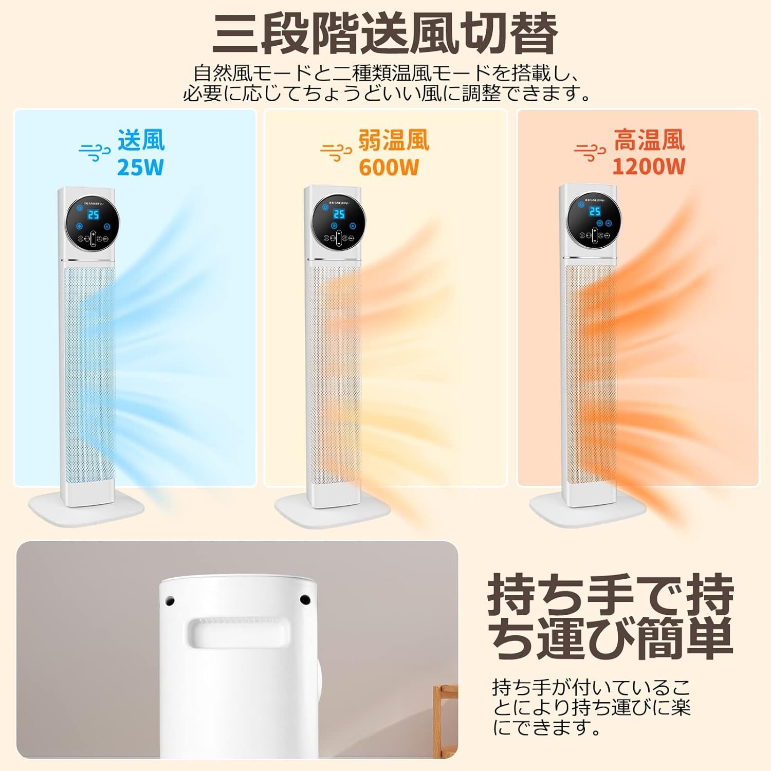 電気ファンヒーター 大型 セラミックファンヒーター タワー型 大風量