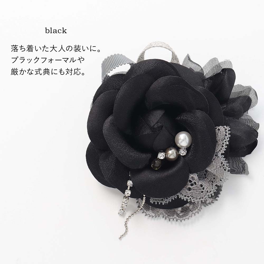 コサージュ 日本製 ブローチ カメリア パール レース フラワー