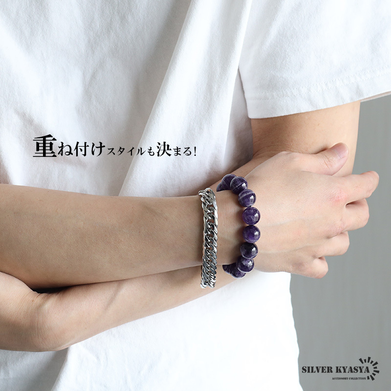 パワーストーンブレスレット 数珠ブレスレット アメジスト 14mm 天然石
