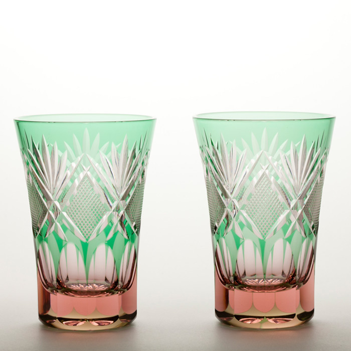 硝子工房 彩鳳】 江戸切子 天開タンブラー ペア 剣菱魚子文様 ピンク