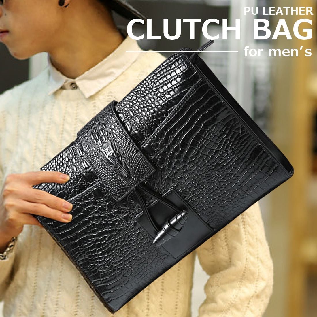 クロコダイル調 レザー クラッチバック 軽量 コンパクト a4 型押し 合