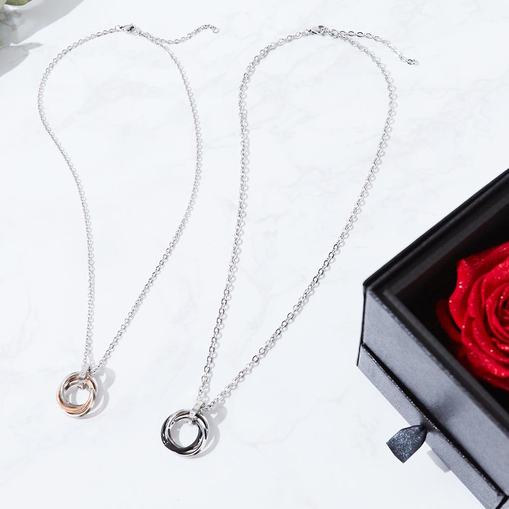 ペアネックレス カップル 3連リング ネックレス ステンレス