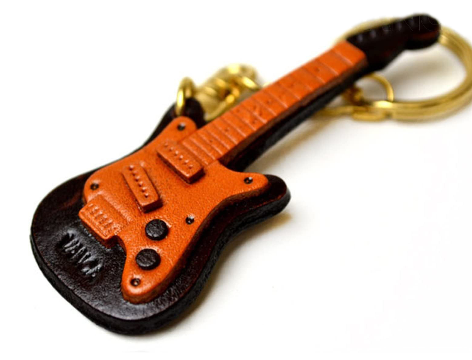 手描き名入れ無料】本革製国内ハンドメイド エレキギター キーホルダー