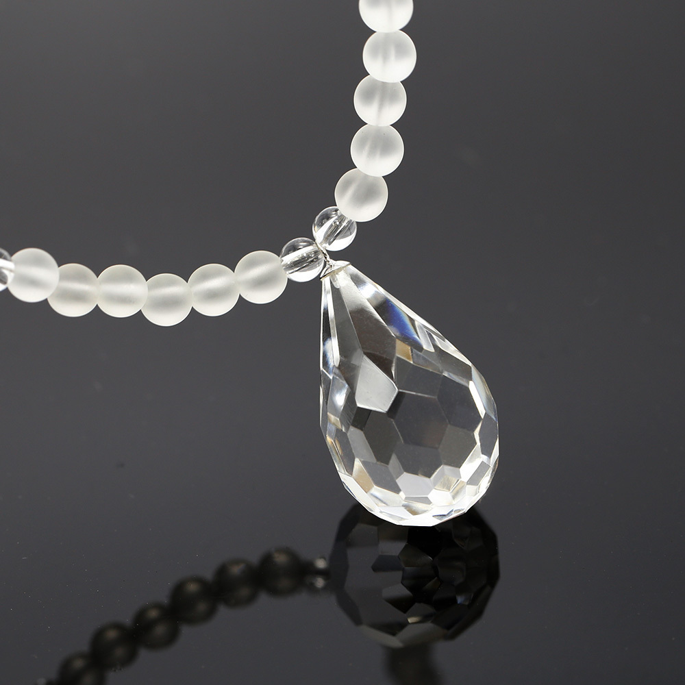 天然 水晶 しずくカット ペンダント ロング ネックレス 60cm シルバー