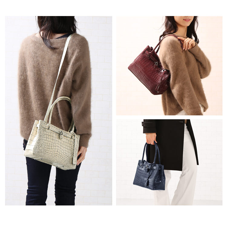 クロコダイル ハンドバッグ レディース 2way バッグ 鍵付き マット