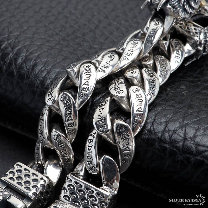 シルバー925 双頭 ドラゴンブレスレット ゴールド 梵字 龍ブレスレット