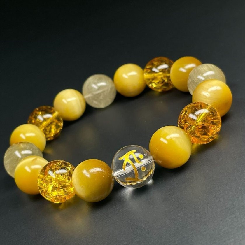 才能を開花させる数珠］12ミリ 守護梵字本水晶 シトリン 黄水晶