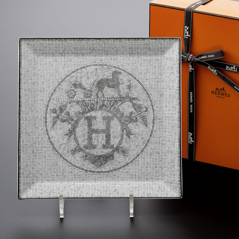 HERMES エルメス モザイクヴァンキャトル プラチナ 23cm カレ プレート