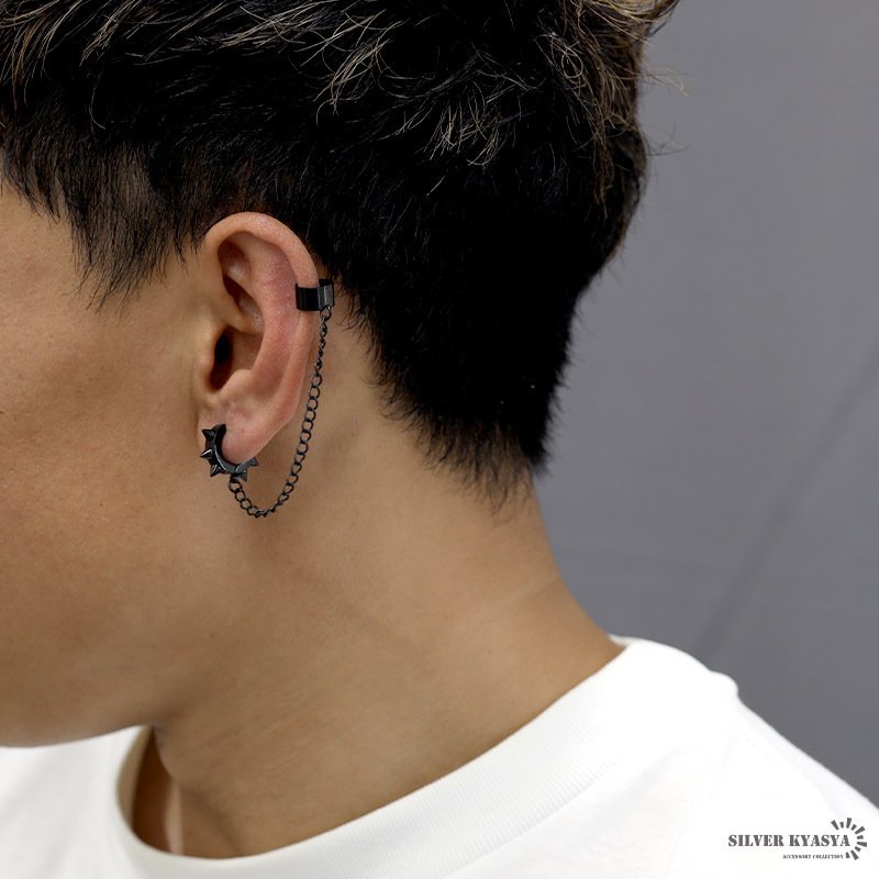 ステンレス素材 イヤーカフ 二連ピアス メンズ スタッズフープピアス