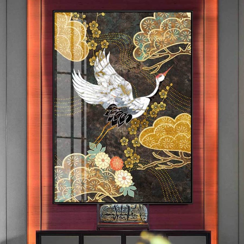 絵画 和柄 ツル 鶴 ファブリック パネル アルミ枠 アート 植物 人気