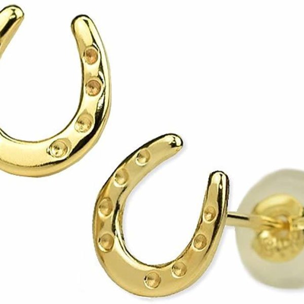 18金 馬蹄ピアス (両耳用1ペア) 18k K18 イエローゴールド ホース