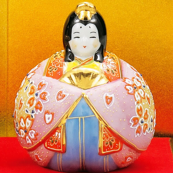 名入れ木札無料 九谷焼 玉雛人形 桜盛 3号 台・敷物・立札・屏風付