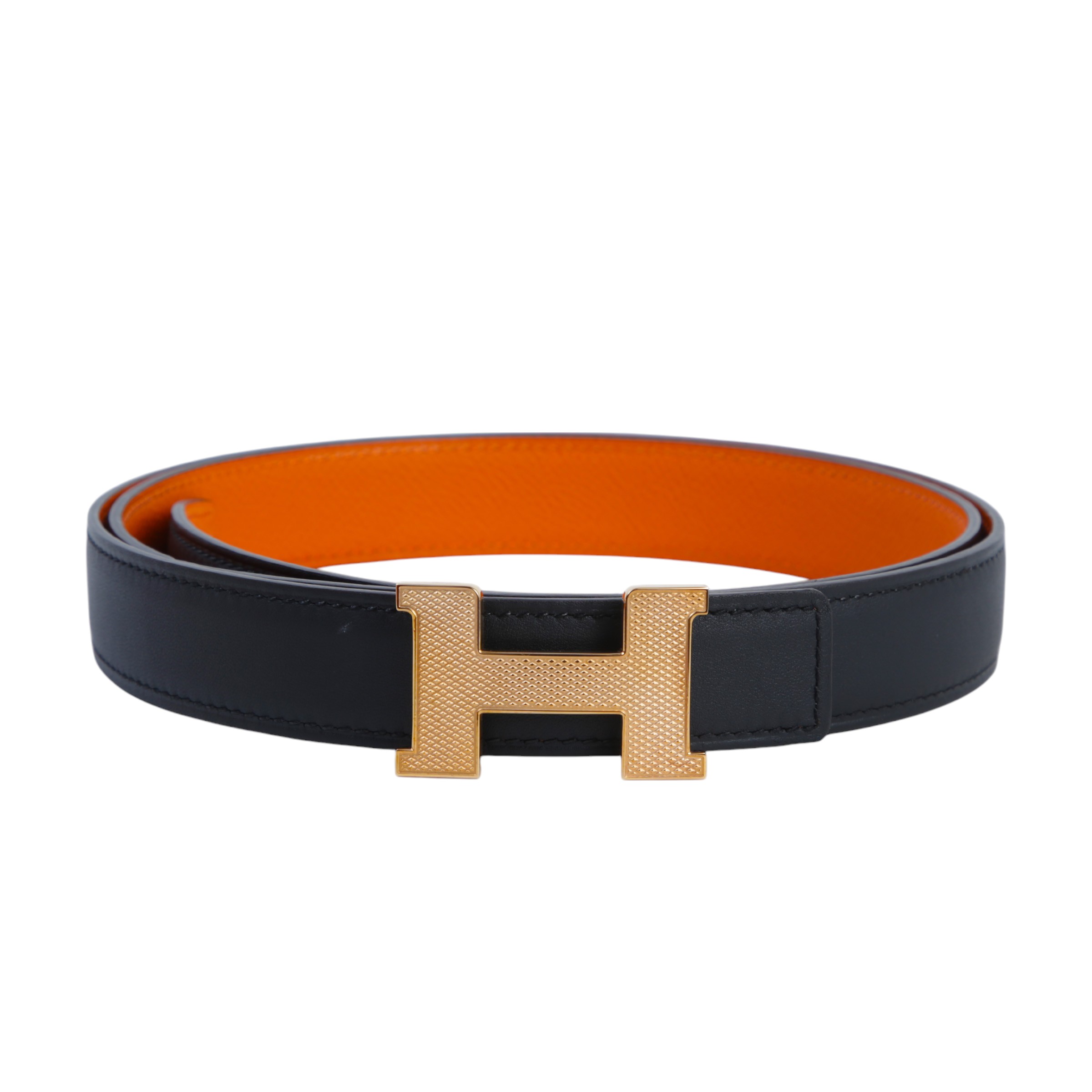 Excellent ( Rank SA ) HERMÈS H Belt Orange Black (89) Epsom Swift