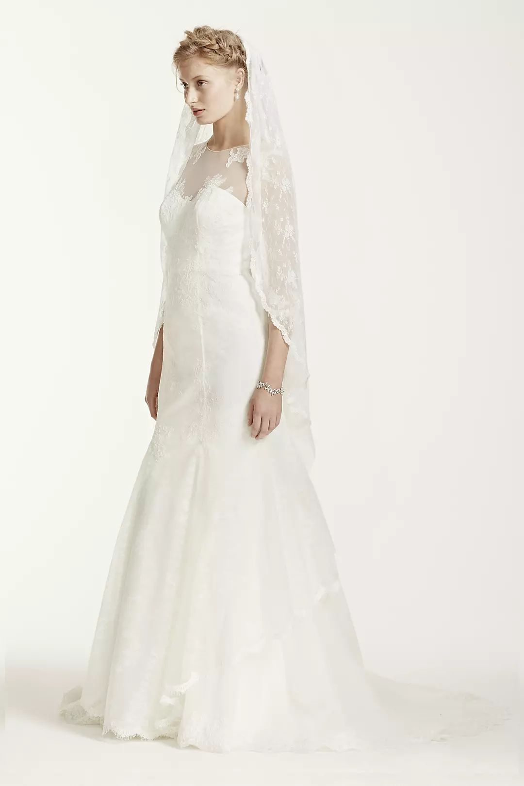 Single Tier All Over Lace Floral Mid Veil | David's Bridal