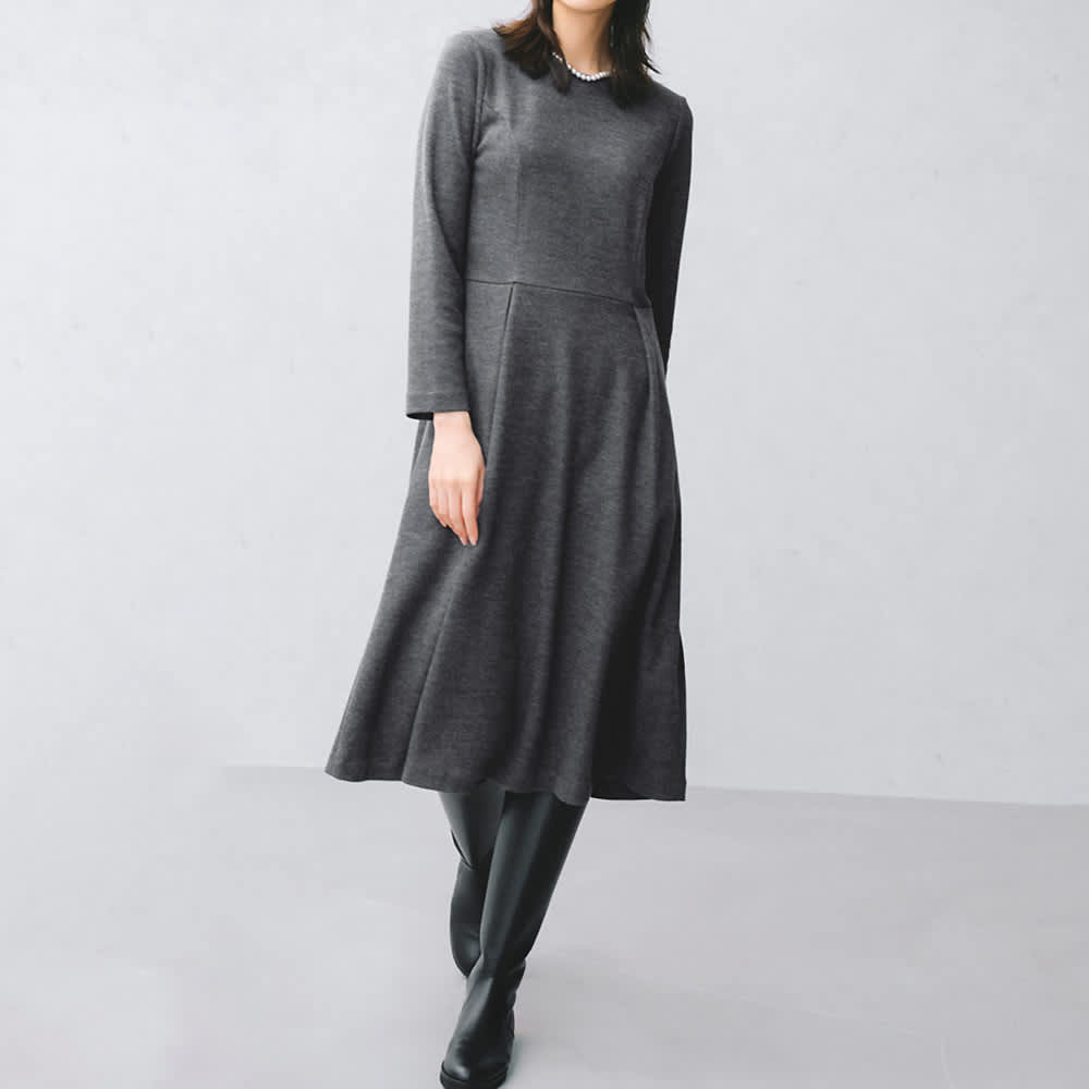 ウール混ジャージー タック フレアワンピース 通販 - ディノス