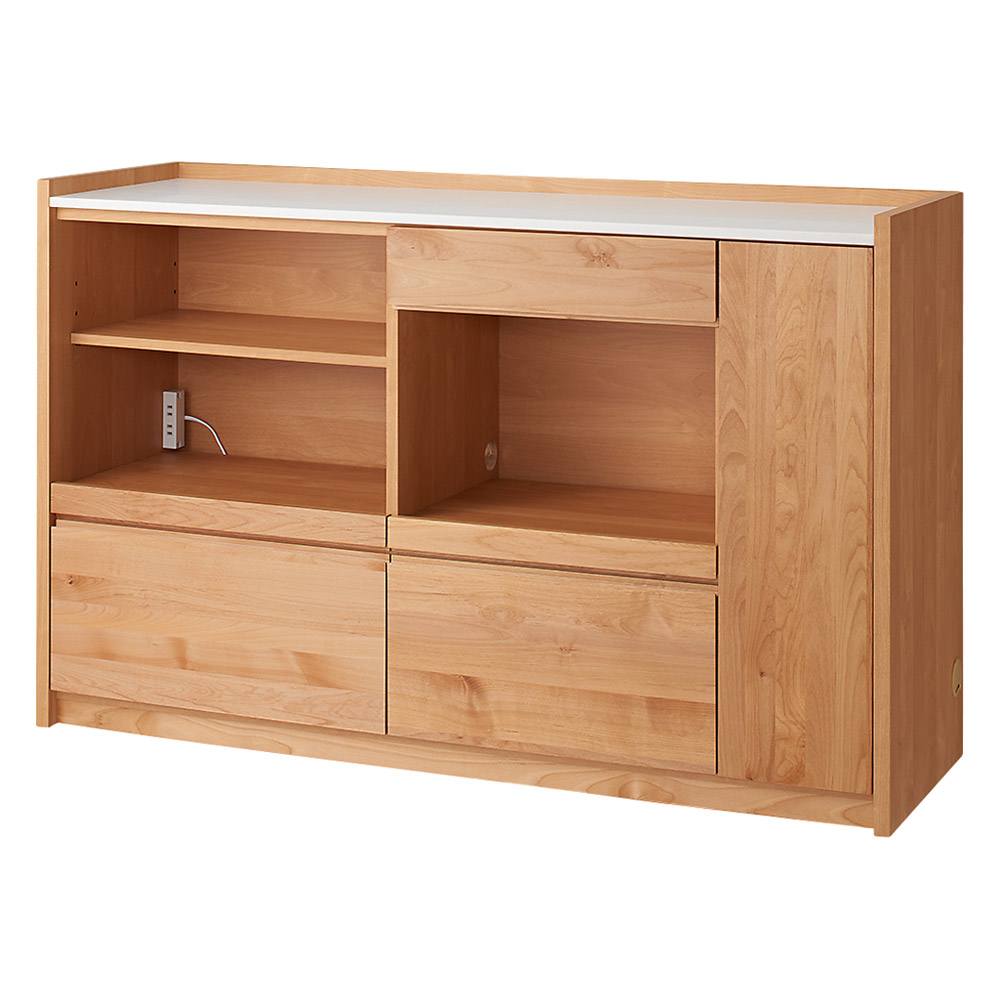 アルダー天然木人工大理石トップ 間仕切り家電収納キッチンカウンター