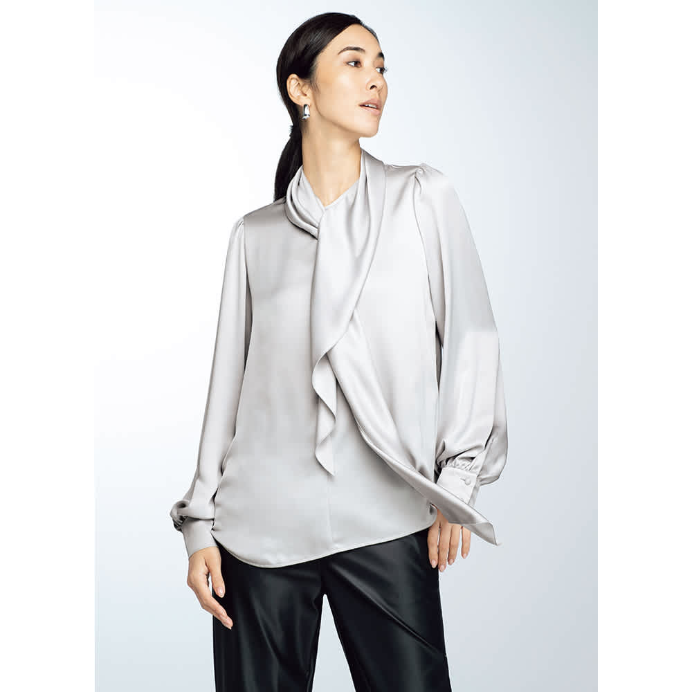 とろみラッフルフリル ボウタイ風 ブラウス 通販 - ディノス