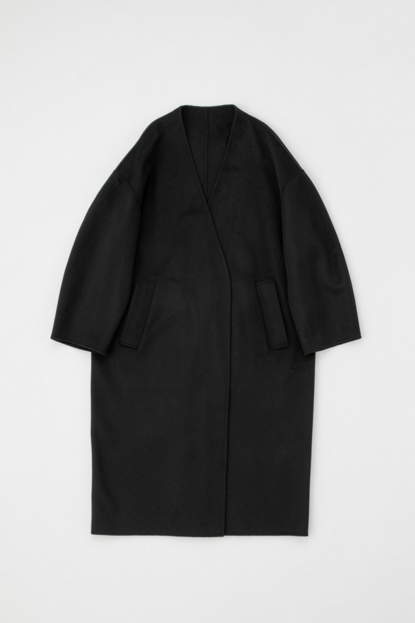 ENFOLD(エンフォルド)｜ウールリバー ノーカラーワイドコート/ブラック