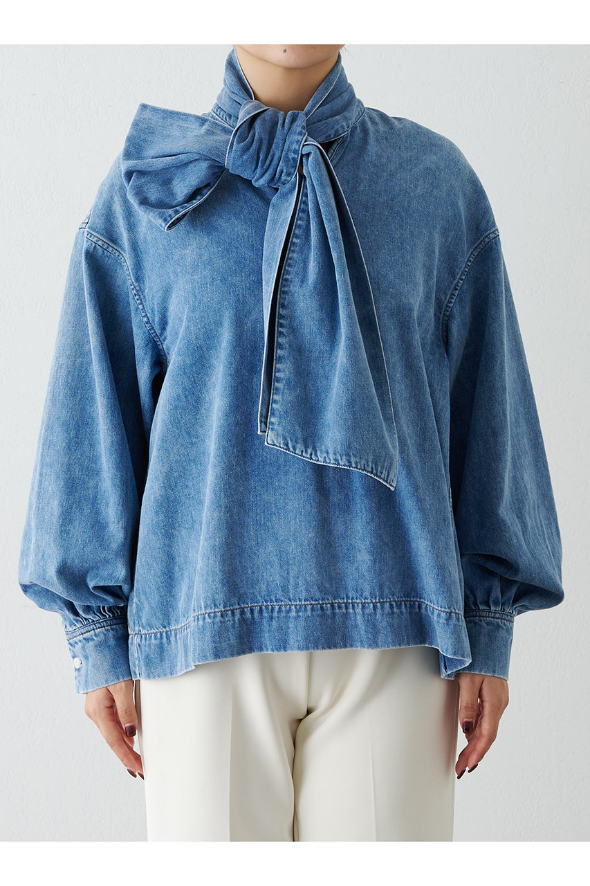 Whim Gazette(ウィム ガゼット)｜DENIMボウブラウス/インディゴブルー