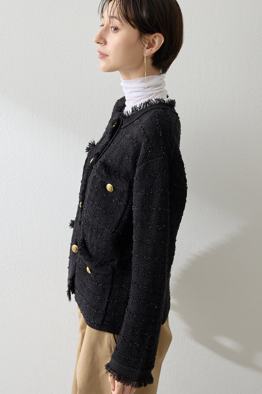 Whim Gazette(ウィム ガゼット)｜ツィードニットジャケット/ブラック