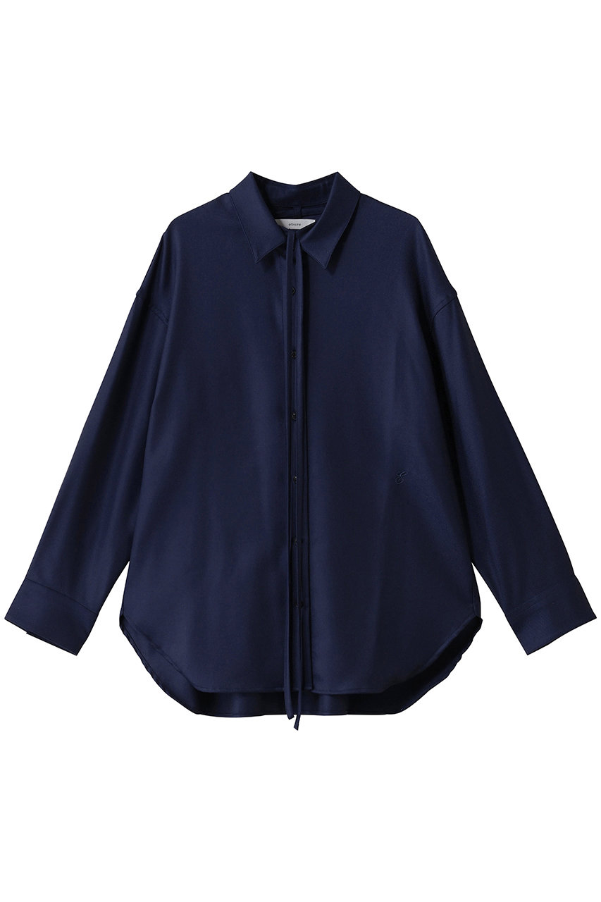 ebure(エブール)｜ウールサキソニー リボンタイシャツ/ダークブルー の