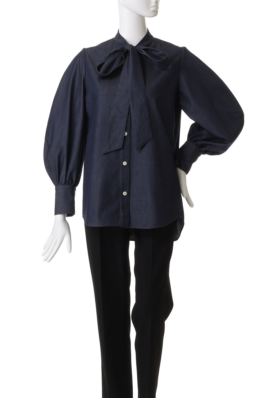 M・fil(エムフィル)｜デニム ボウタイブラウス/ネイビーブルー の通販