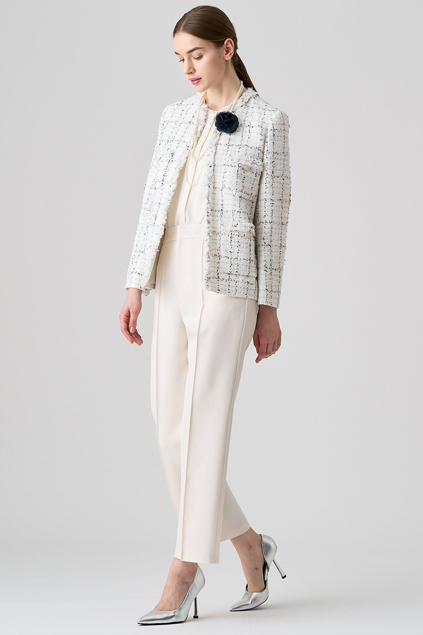 ANAYI(アナイ)｜ミックスツイードロングノーカラージャケット/ホワイト