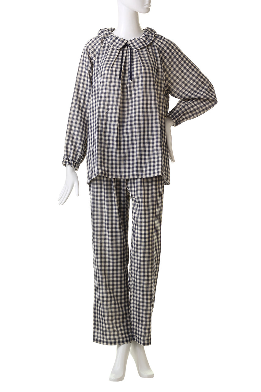 IKUKO(イクコ)｜杢糸Wガーゼラウンドカラーパジャマ/ベージュ水玉 の