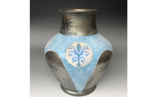 益子焼 濱田友緒作 柿釉赤絵花瓶 | 栃木県 伝統工芸品 美術品 1点限定