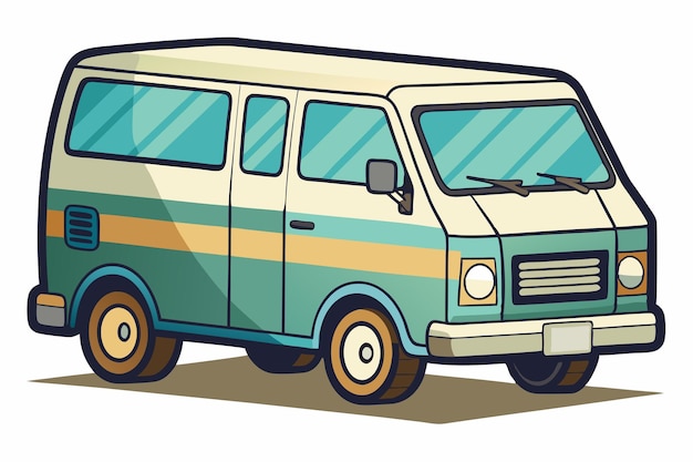 Cartoon illustration of a vintage green and yellow van | Premium