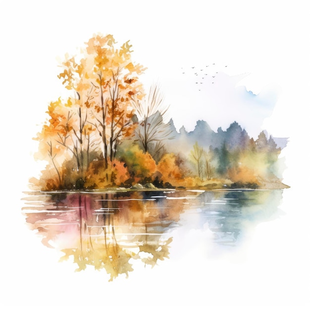 水彩画 秋の渓谷 荒木久夫 NO8