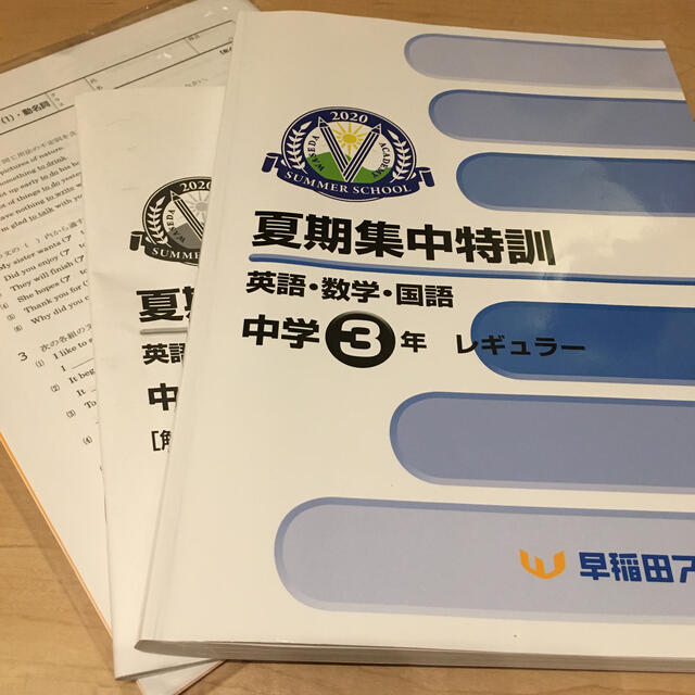 夏期集中特訓 中3 英語数学 国語 早稲アカ 早稲田アカデミー テキスト
