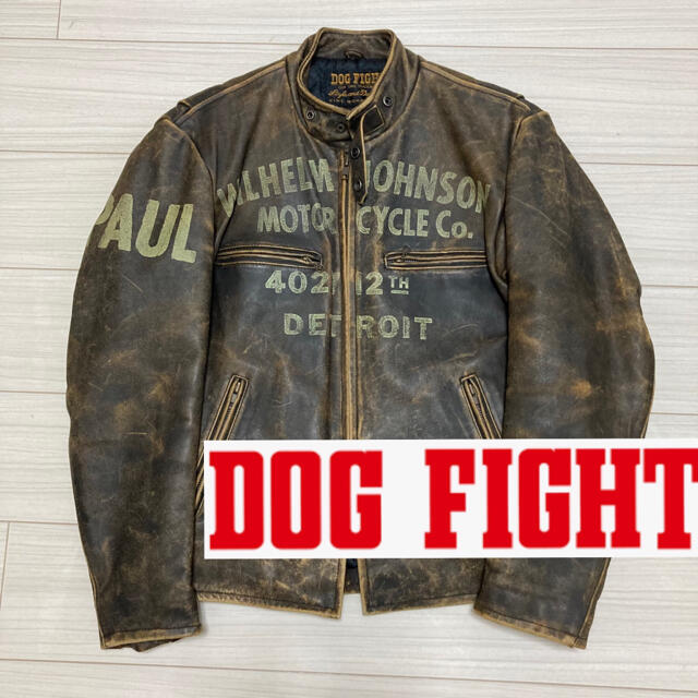 レア◇DOG FIGHT◇ヴィンテージレザー ステンシル ライダース