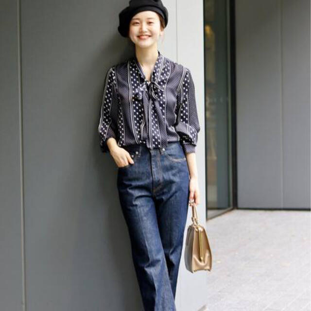 IENA - ドット ボウタイVネックブラウス ネイビーの通販 by ムー's