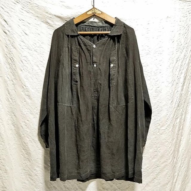 フランス アンティーク ブラック インディゴ リネン スモック 羊飼いの