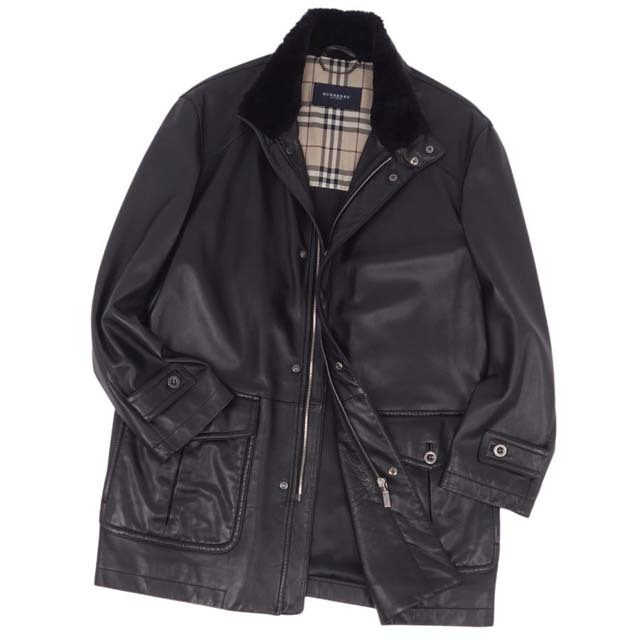 希少 バーバリーロンドン 羊革 ラムレザージャケット グレージュ 42