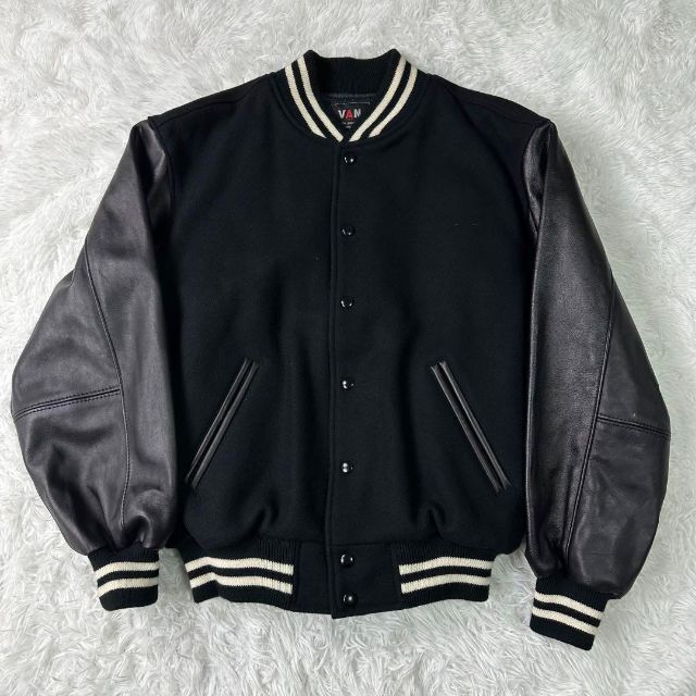VAN Jacket - 【激レア•美品】VAN JACKET スタジャン 黒×黒 袖レザー L