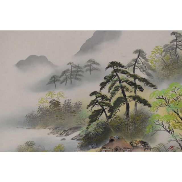 真作/藤谷雅春/春景図/山水図/布袋屋掛軸A-708 真作/藤谷雅春/春景図