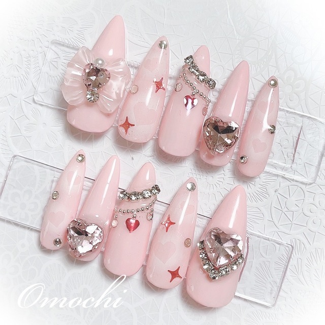 オーダー】ネイルチップ 量産型 地雷 韓国 ハート 推し ヲタ活