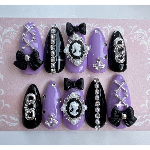 現品】地雷系 量産 病み メンヘラ サブカル パープル ネイルチップの