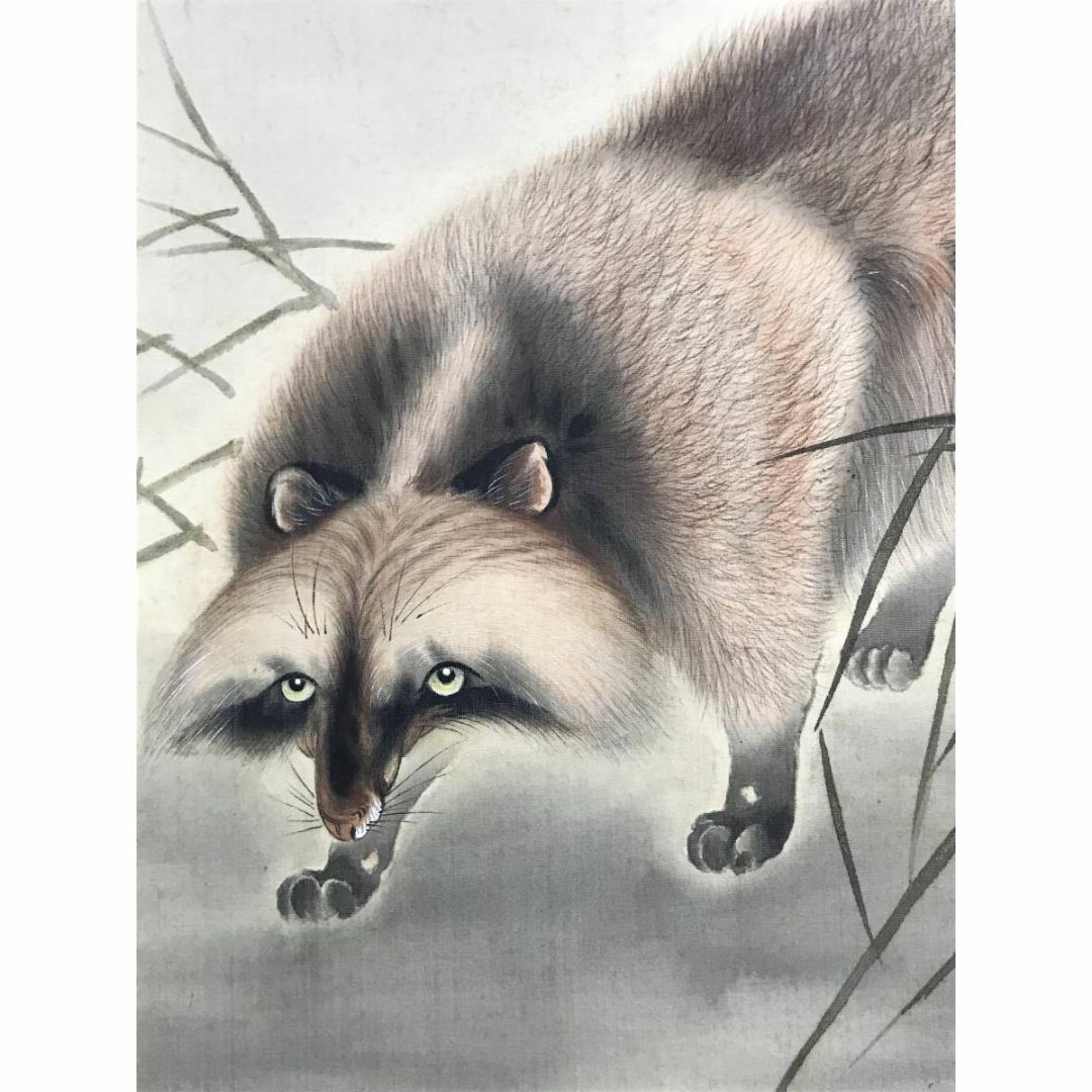 真作】清/月下狸図/タヌキ図/狸図/花鳥図/掛軸☆宝船☆AD-14の通販 by