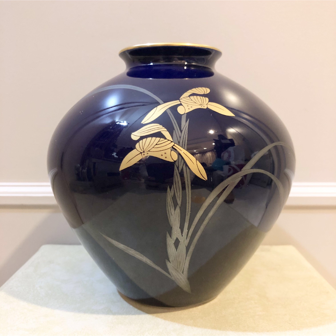 香蘭社謹製】染錦 蘭つなぎ 花瓶【希少美品】 香蘭社謹製】染錦 蘭