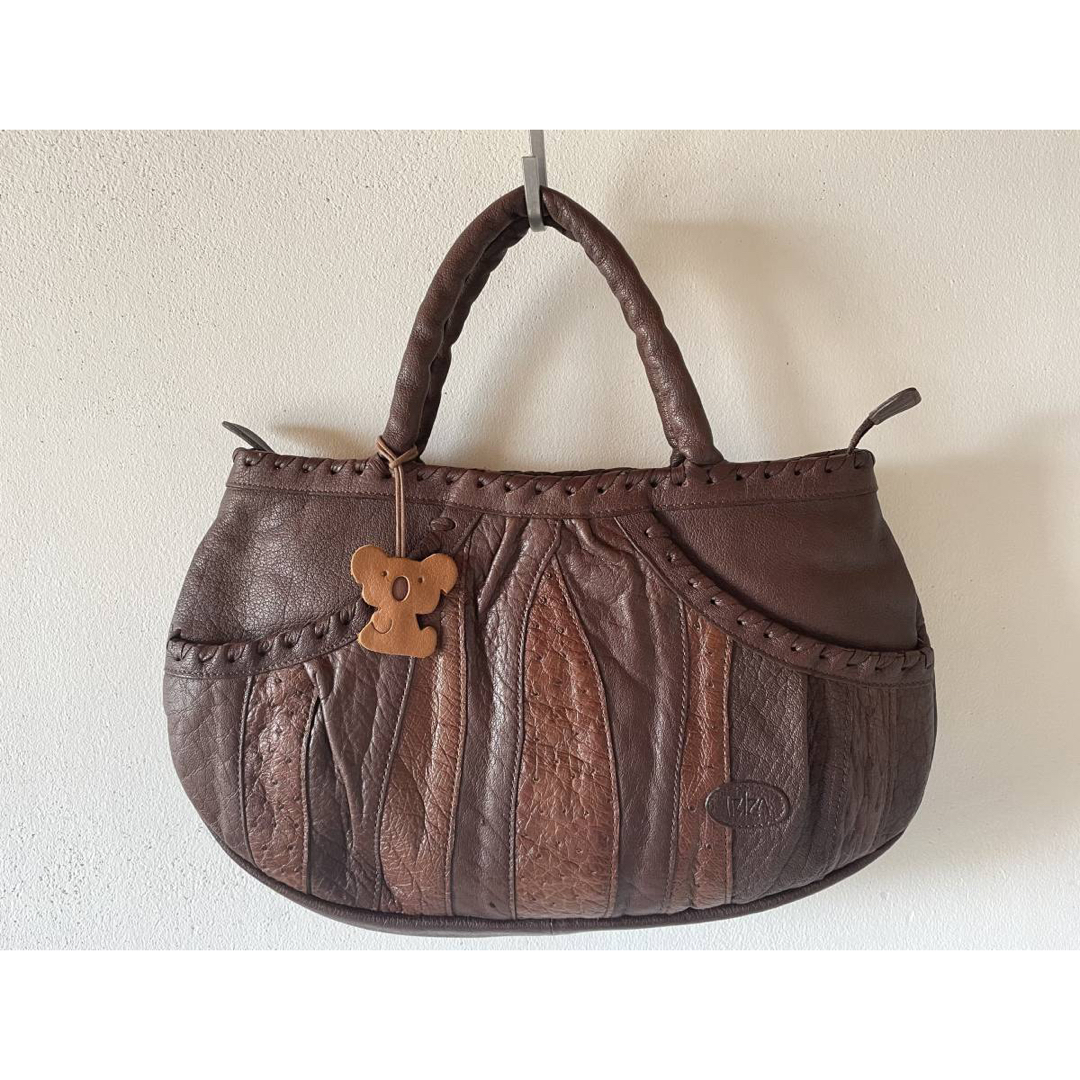 極美品◎日本製 IBIZA イビサ レザーハンドバッグ 茶 オーストリッチ