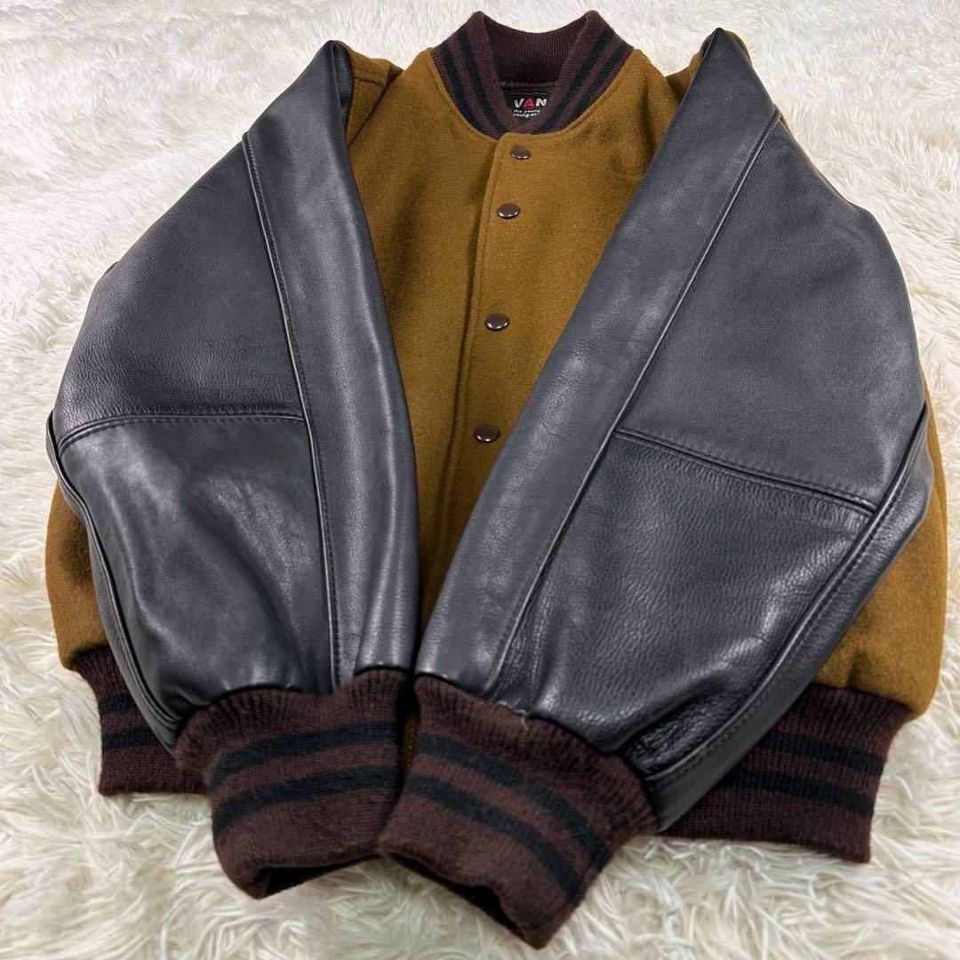 VAN Jacket - 【激レア】VAN JACKET スタジャン 黒×茶 袖レザー Mの