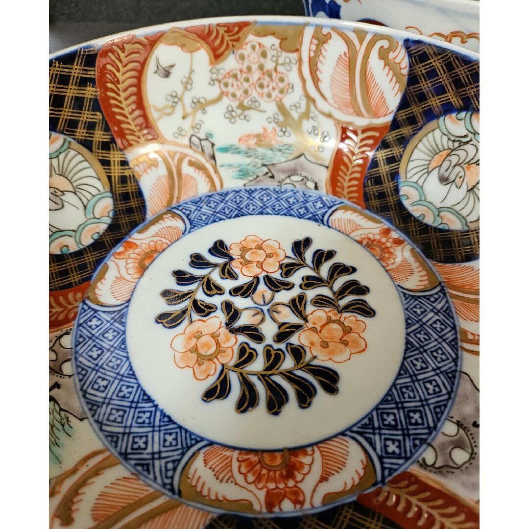 古伊万里 江戸幕末～明治期頃 染錦 鹿鶴文 三つ鉢 【公式通販】