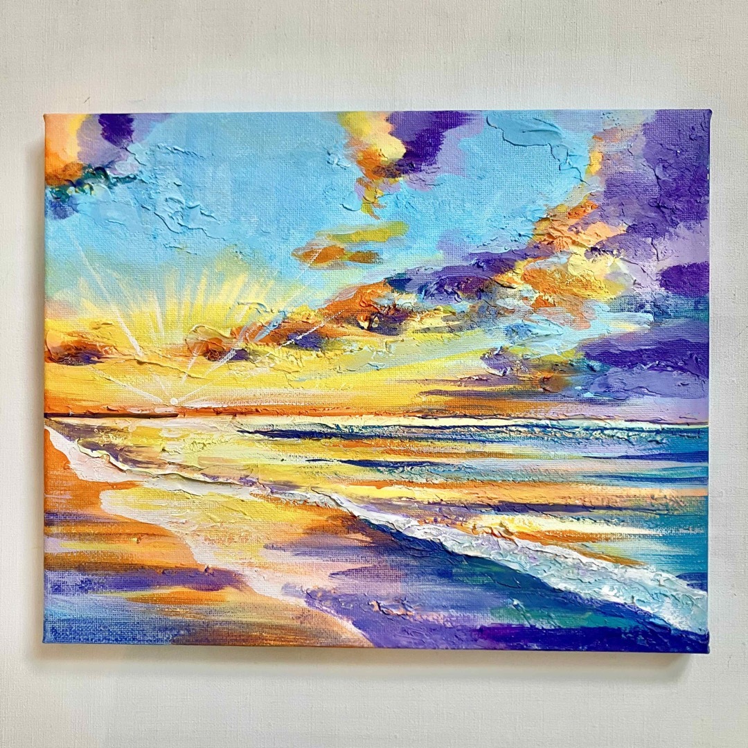 sunset＊風景画 海 夕日 絵画 テクスチャーアート アクリル画の通販 by