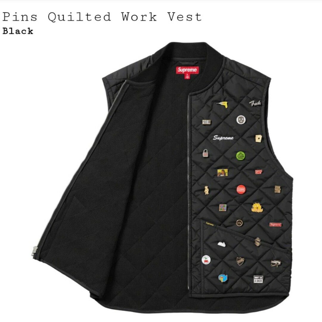 Supreme - Supreme☆Pins Quilted Work Vestピンズベストブラックの