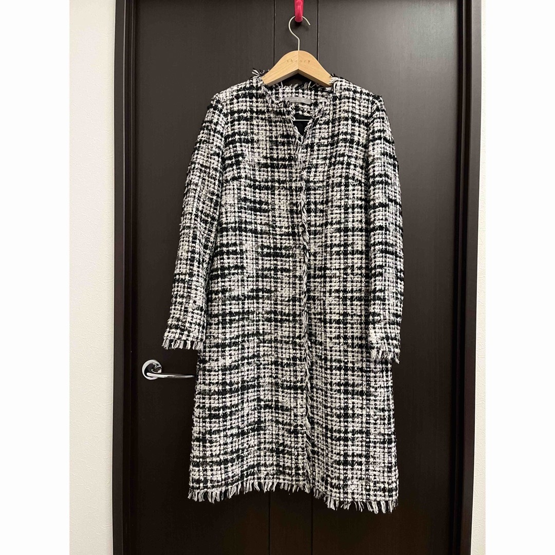 Theory luxe - theory luxe モノトーン ノーカラーツイードコート 40の