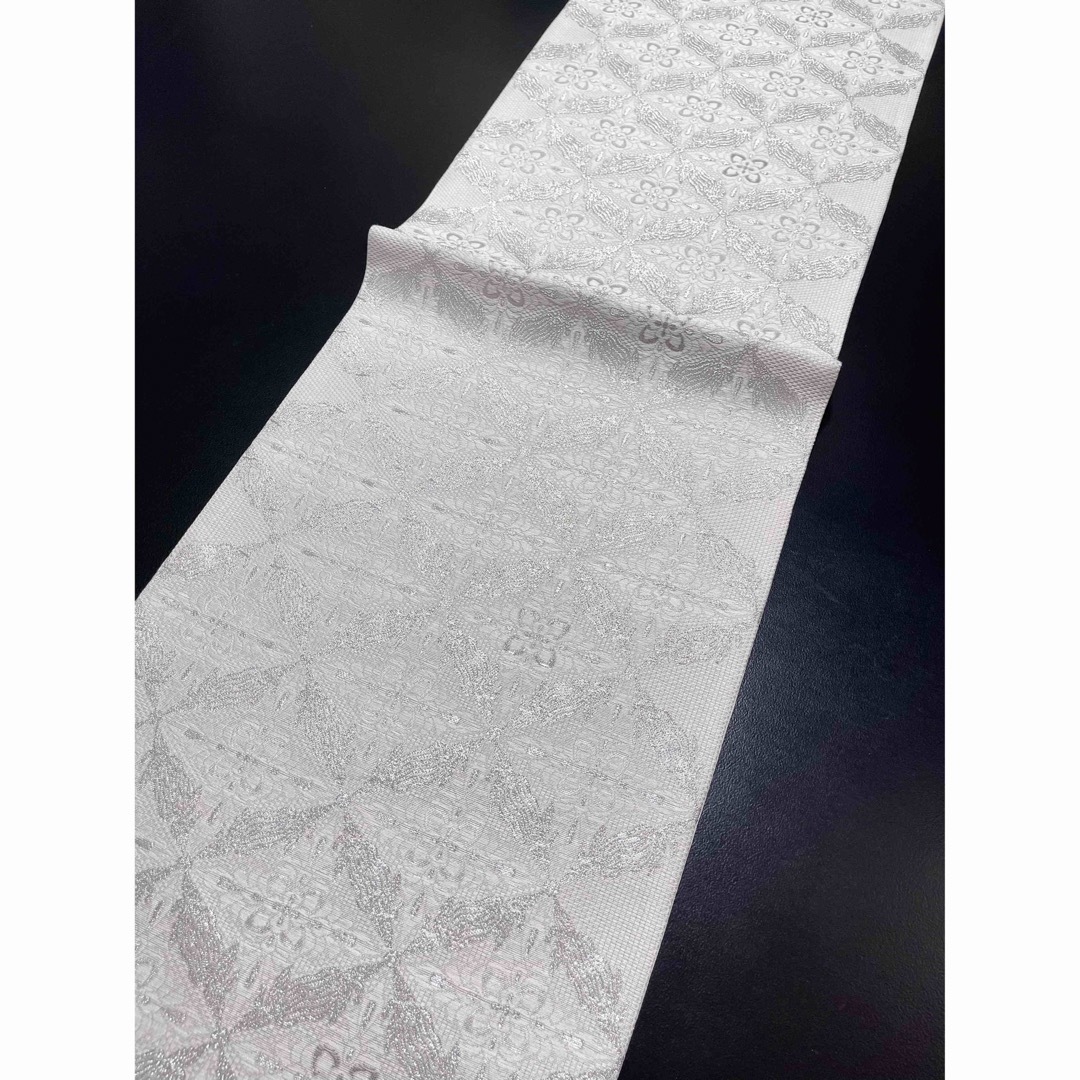 西陣織袋帯【プラチナ箔◇華菱文】ホワイト×シルバー 白 銀の通販 by